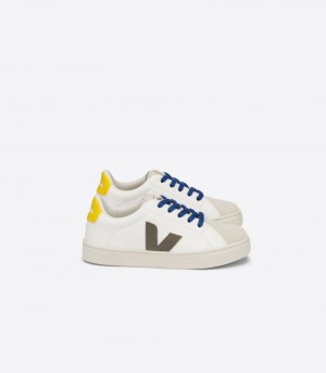 Veja Esplar Laces Chromefree Leren Sneakers Kinderen Wit Olijfgroen | KWR-1813