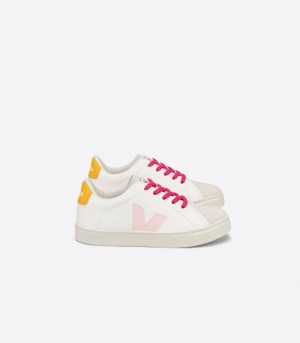 Veja Esplar Laces Chromefree Leren Sneakers Kinderen Wit Roze Geel | UII-5476