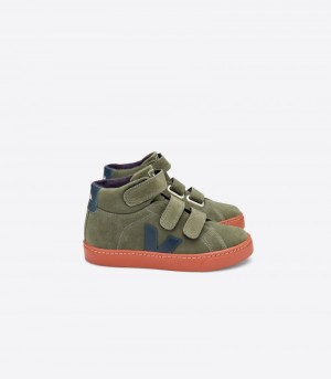 Veja Esplar Mid Suede Sneakers Kinderen Groen Rood | HEA-0986