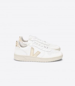 Veja V-10 Leren Sneakers Dames Wit Goud | PSRIV3