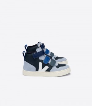 Veja V-10 Mid Chromefree Leren Sneakers Kinderen Donkerblauw Blauw | JOY-2883