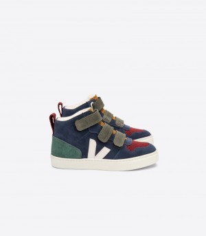 Veja V-10 Mid Fured Suede Sneakers Kinderen Donkerblauw Groen Rood | MYT-0105