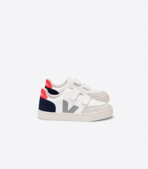 Veja V-12 Chromefree Leren Sneakers Kinderen Wit Donkerblauw Rood | AJE-4703