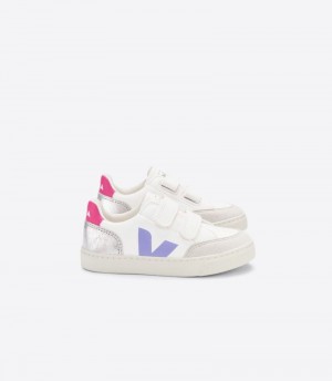 Veja V-12 Chromefree Leren Sneakers Kinderen Wit Zilver | WZN-7067