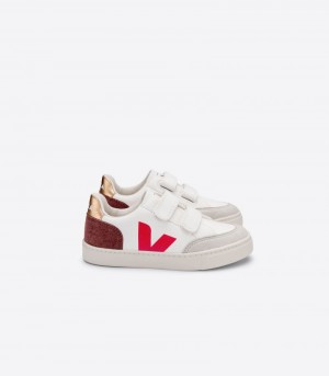 Veja V-12 Chromefree Sneakers Kinderen Wit Bordeaux Rood | FLY-3503