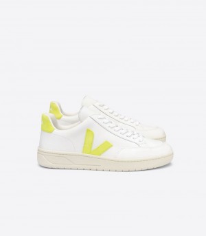 Veja V-12 Leren Sneakers Dames Wit Geel | KVXTPM