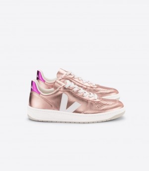 Veja Vstore V-10 Leren Sneakers Dames Roze Wit | X9O0N5