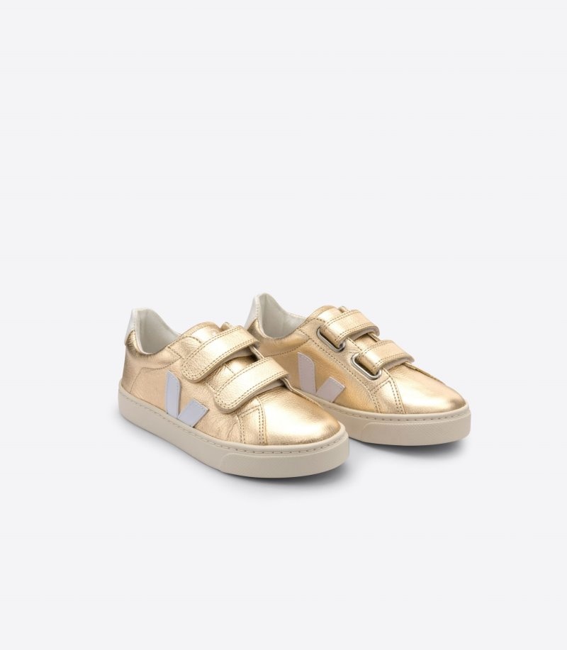 Veja Esplar Chromefree Leren Sneakers Kinderen Goud Wit | KUR-9920