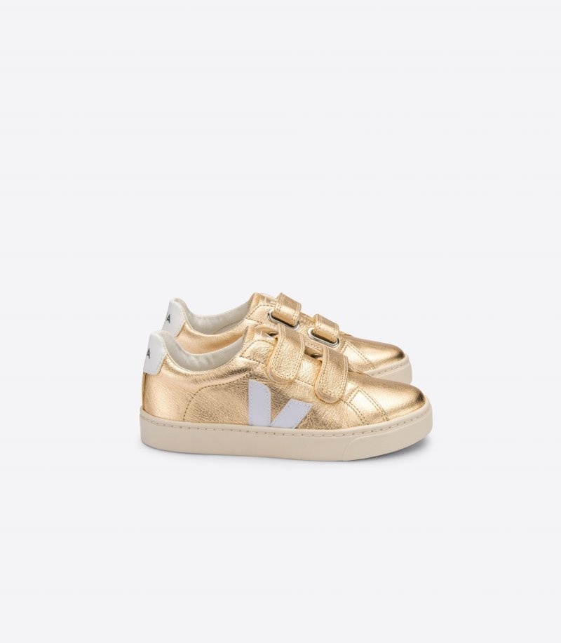 Veja Esplar Chromefree Leren Sneakers Kinderen Goud Wit | KUR-9920