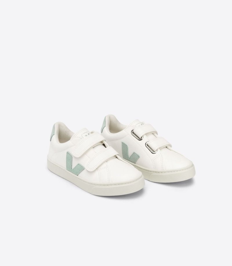 Veja Esplar Chromefree Leren Sneakers Kinderen Wit Lichtgroen | AIR-4992