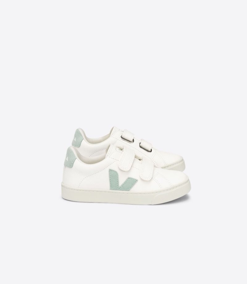 Veja Esplar Chromefree Leren Sneakers Kinderen Wit Lichtgroen | AIR-4992