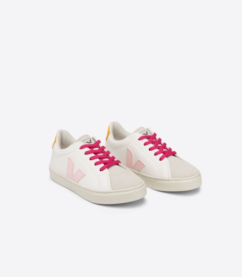 Veja Esplar Laces Chromefree Leren Sneakers Kinderen Wit Roze Geel | UII-5476