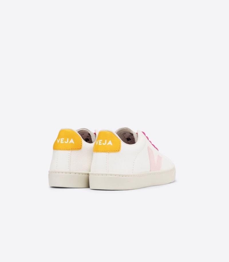 Veja Esplar Laces Chromefree Leren Sneakers Kinderen Wit Roze Geel | UII-5476