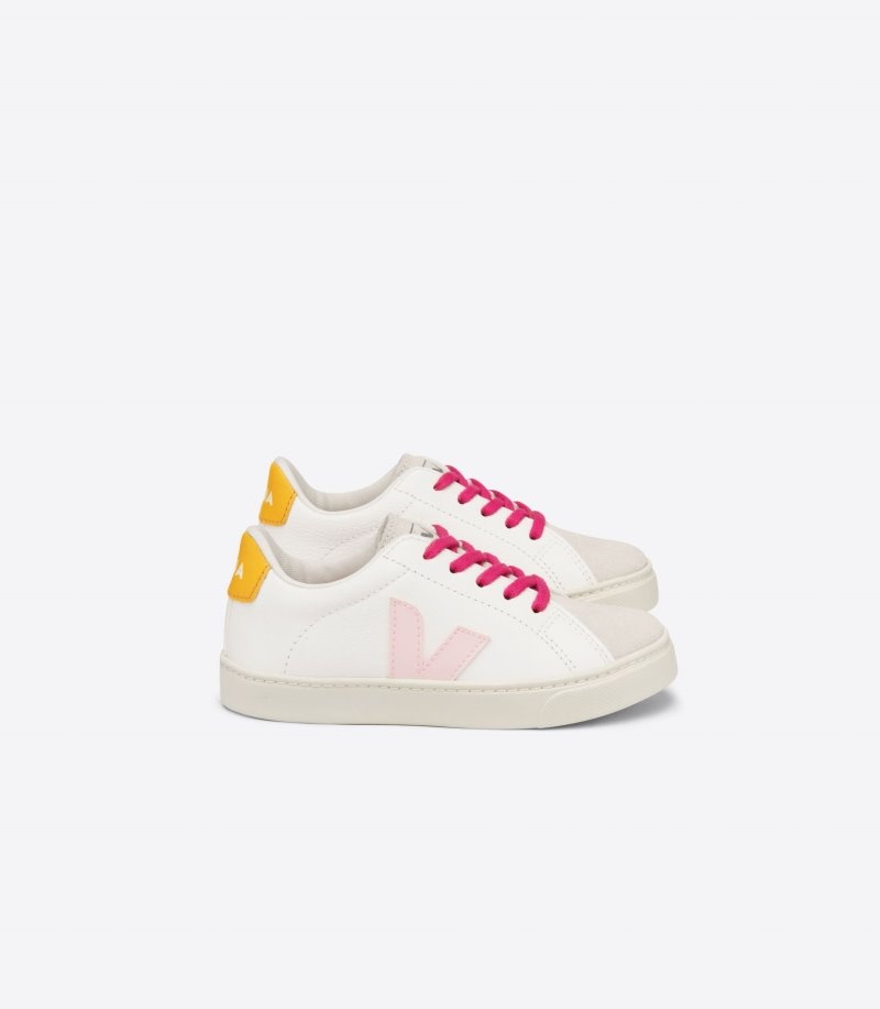 Veja Esplar Laces Chromefree Leren Sneakers Kinderen Wit Roze Geel | UII-5476