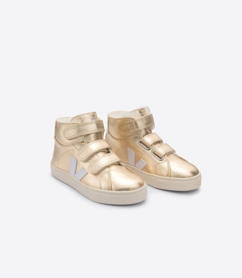 Veja Esplar Mid Fured Leren Sneakers Kinderen Goud Wit | AJG-0865