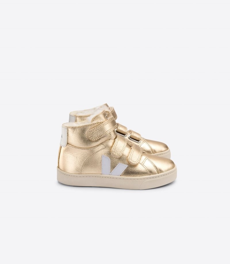 Veja Esplar Mid Fured Leren Sneakers Kinderen Goud Wit | AJG-0865