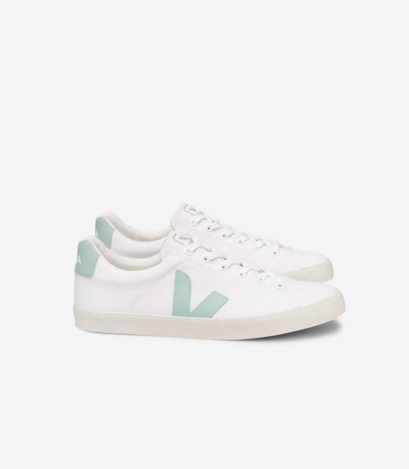 Veja Esplar Se Canvas Sneakers Dames Wit Lichtgroen | NLS-7390