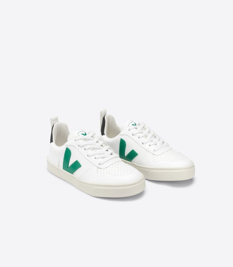 Veja V-10 Kanten CWL Sneakers Kinderen Wit Groen Zwart | IDG-0974