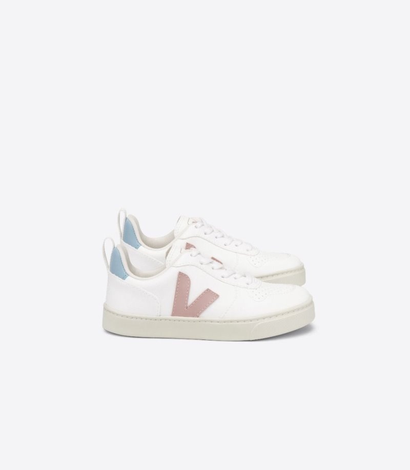 Veja V-10 Laces CWL Sneakers Kinderen Wit Roze Blauw | HZN-7543