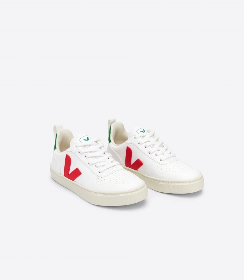 Veja V-10 Laces CWL Sneakers Kinderen Wit Rood | DRB-7404