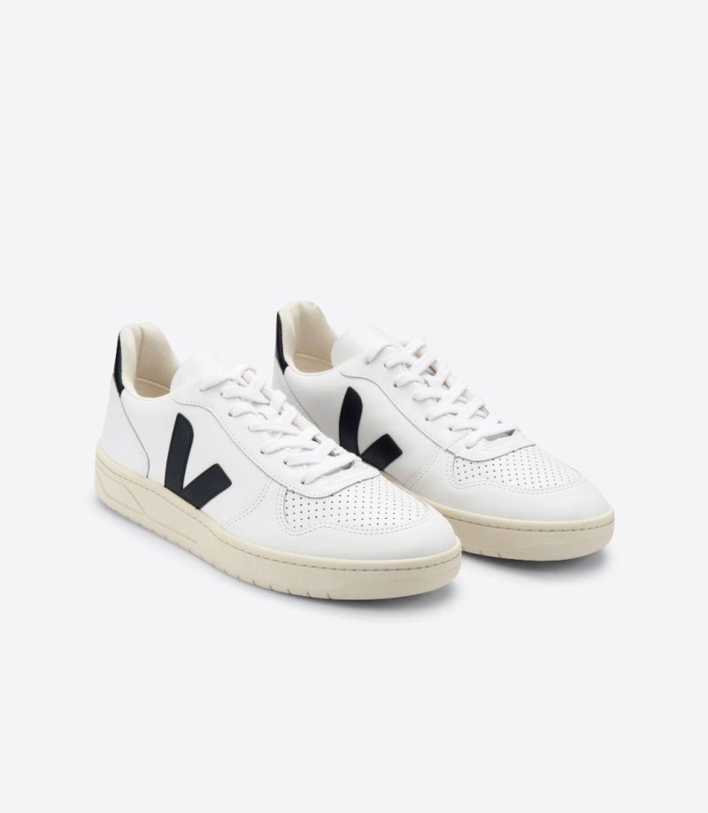 Veja V-10 Leren Sneakers Dames Wit Zwart | NQ5MRA