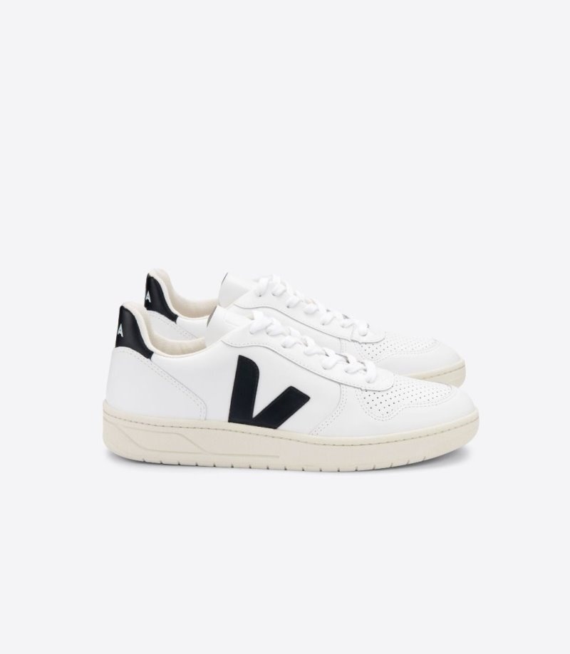 Veja V-10 Leren Sneakers Dames Wit Zwart | NQ5MRA