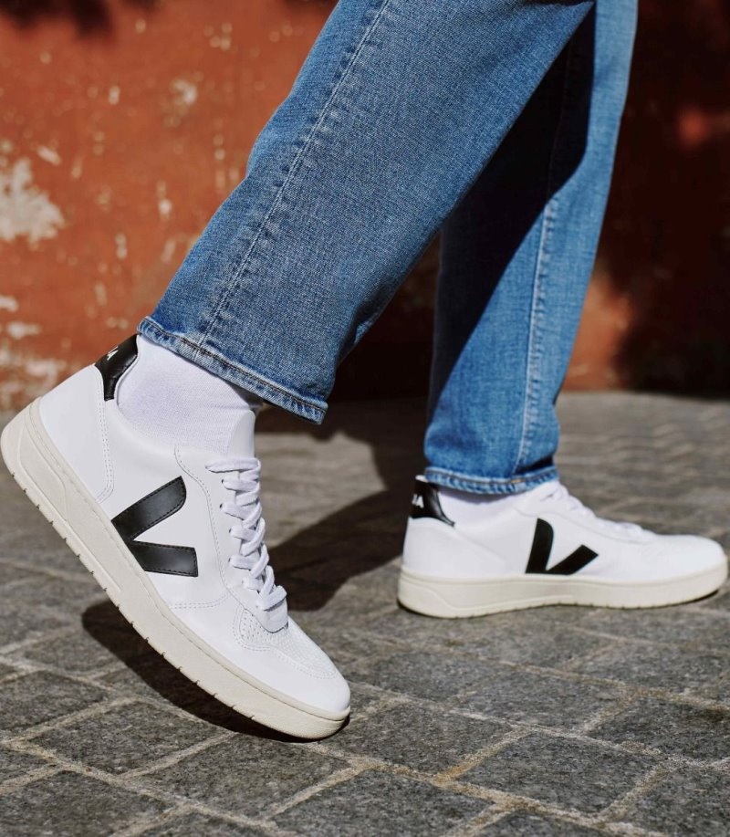 Veja V-10 Leren Sneakers Heren Wit Zwart | BZYWUO