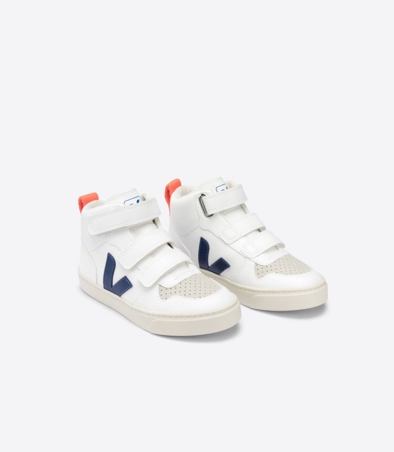 Veja V-10 Mid CWL Sneakers Kinderen Wit Diepblauw Oranje | GUU-2952