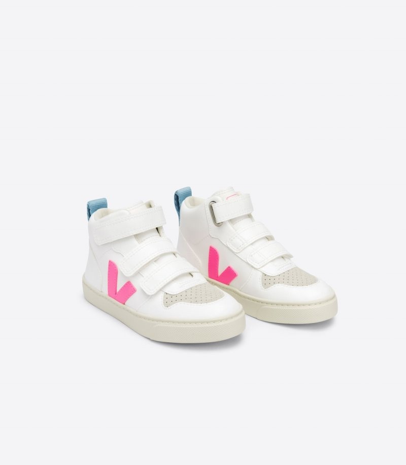 Veja V-10 Mid CWL Sneakers Kinderen Wit Roze | LZH-8321