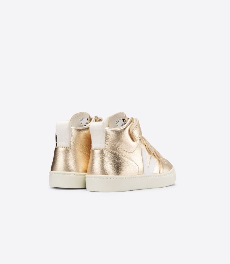 Veja V-10 Mid Chromefree Leren Sneakers Kinderen Goud Wit | OIU-1317