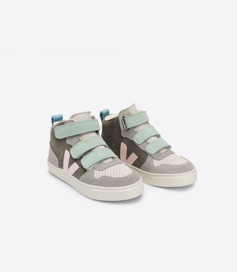 Veja V-10 Mid Fured Suede Sneakers Kinderen Grijs Groen | ULD-5705