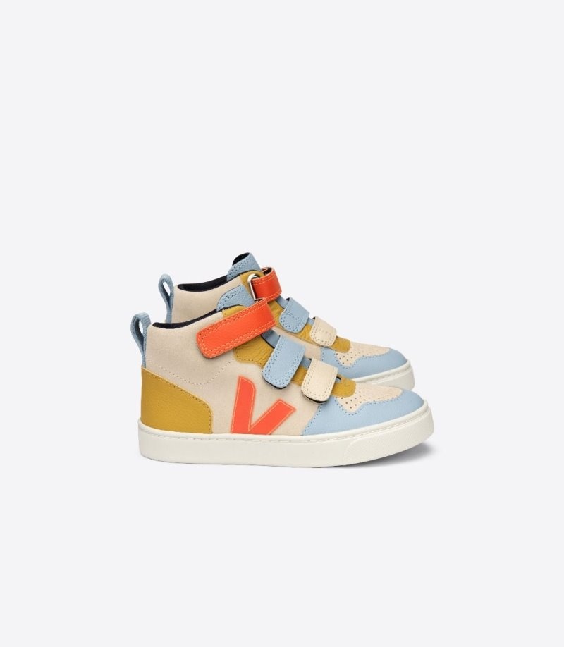 Veja V-10 Mid Suede Veja X Make My Sneakers Kinderen Citroen Beige Blauw | LIC-8884