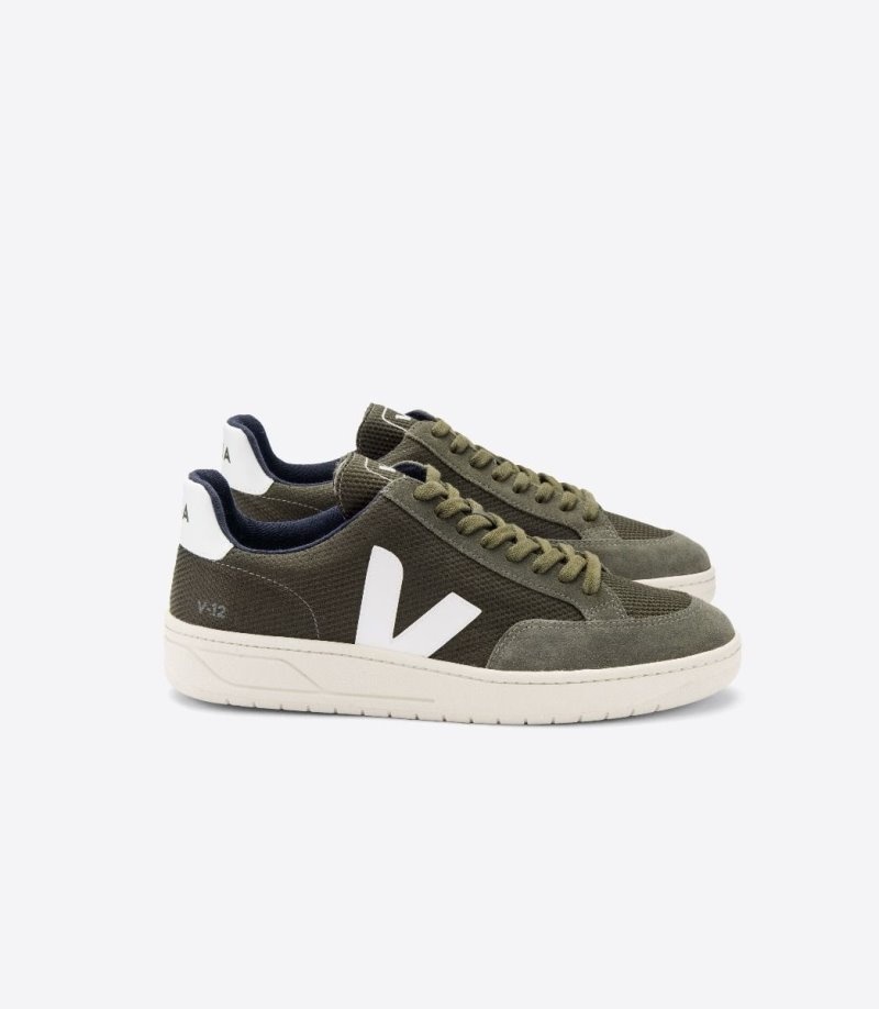 Veja V-12 B-Mesh Sneakers Dames Olijfgroen Wit | 2KZMZY