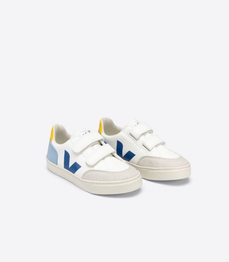 Veja V-12 Chromefree Leren Sneakers Kinderen Wit Donkerblauw | EIF-7586