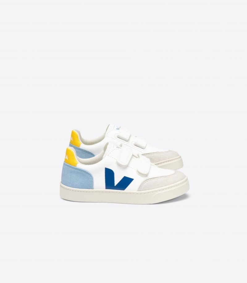 Veja V-12 Chromefree Leren Sneakers Kinderen Wit Donkerblauw | EIF-7586