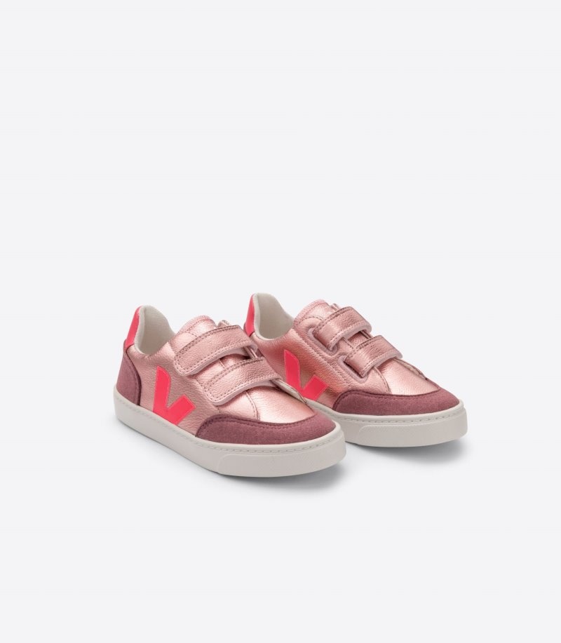 Veja V-12 Chromefree Leren Sneakers Kinderen Roze Roze | EWO-1949