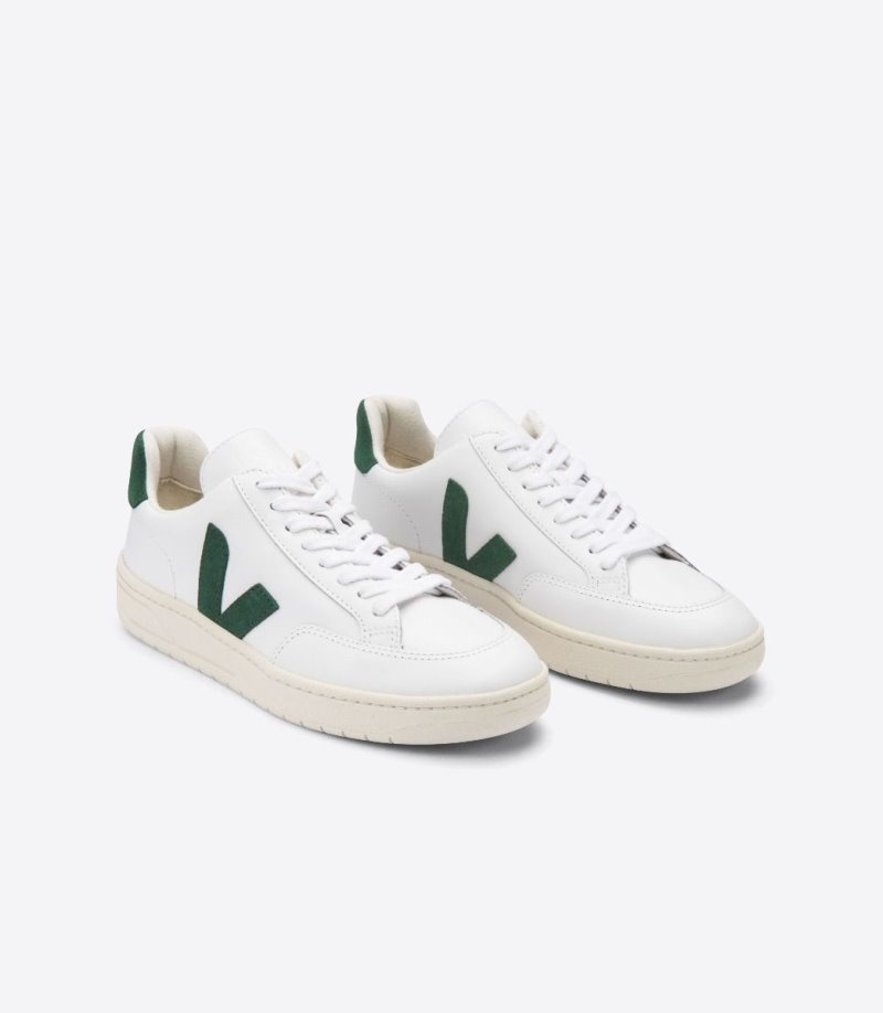 Veja V-12 Leren Sneakers Dames Wit Groen | H3OF8B