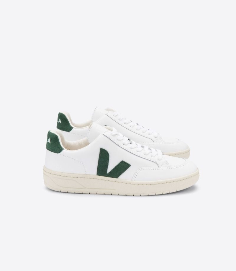 Veja V-12 Leren Sneakers Dames Wit Groen | H3OF8B