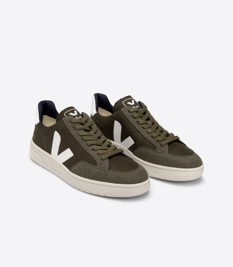 Veja V-12 Veganistische B-Mesh Sneakers Heren Olijfgroen Wit | TBK3HR