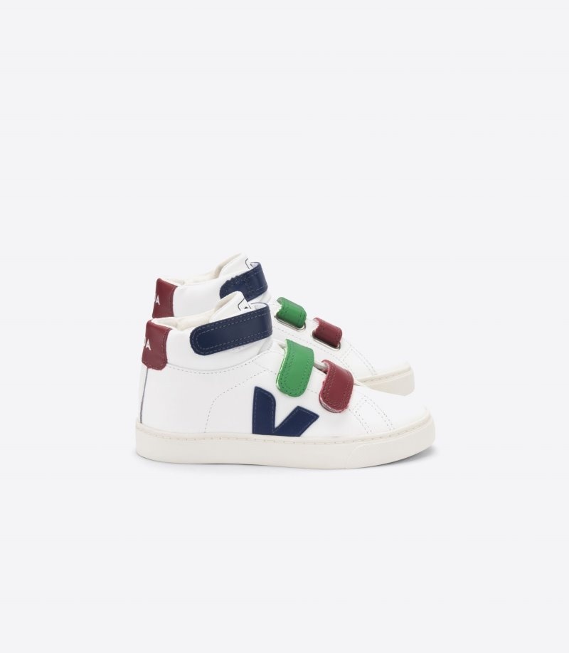 Veja Vstore Esplar Mid Leren Sneakers Kinderen Wit Diepblauw Bordeaux | MLO-0151