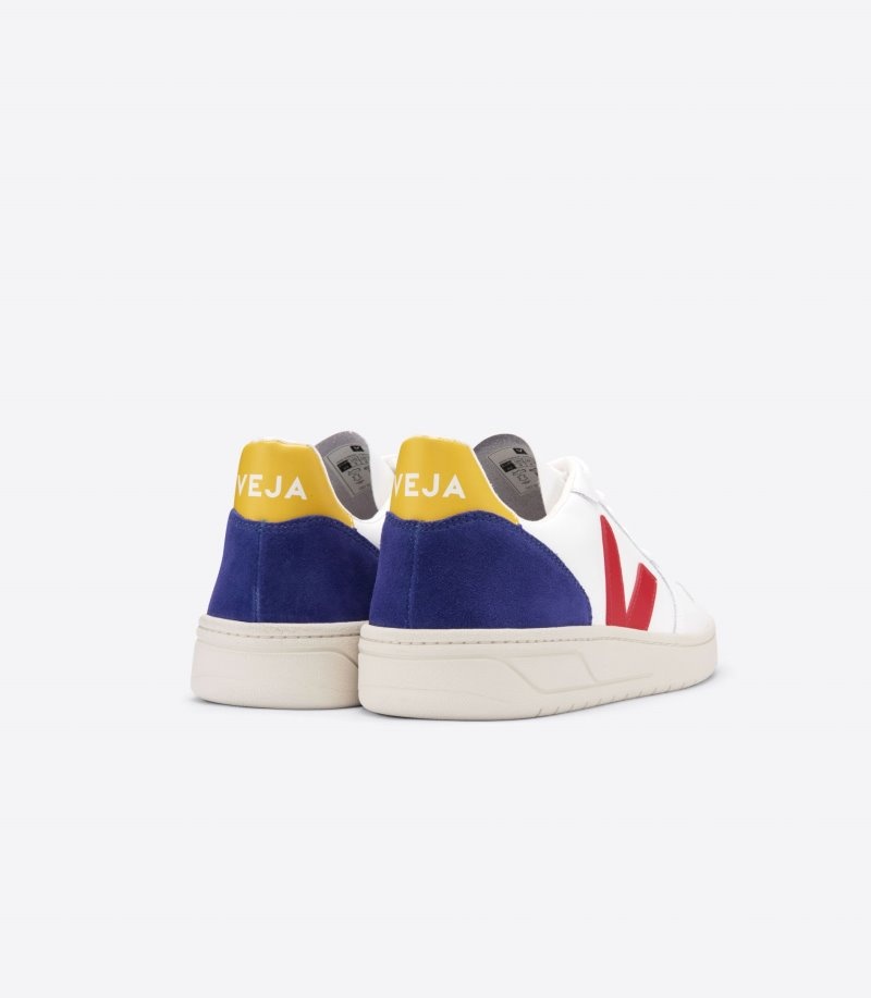 Veja Vstore V-10 Leren Sneakers Dames Wit Diepblauw Rood | LQO943