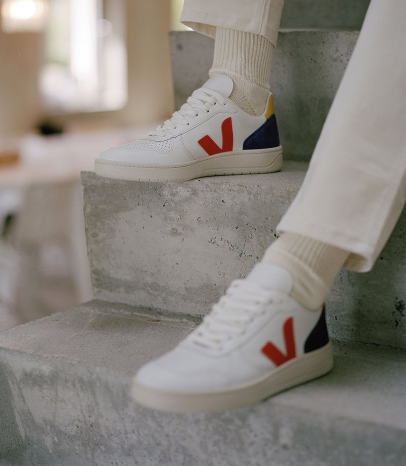 Veja Vstore V-10 Leren Sneakers Dames Wit Diepblauw Rood | LQO943