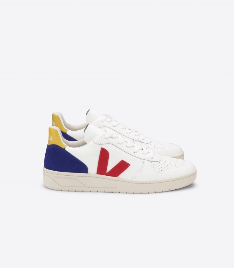 Veja Vstore V-10 Leren Sneakers Dames Wit Diepblauw Rood | LQO943